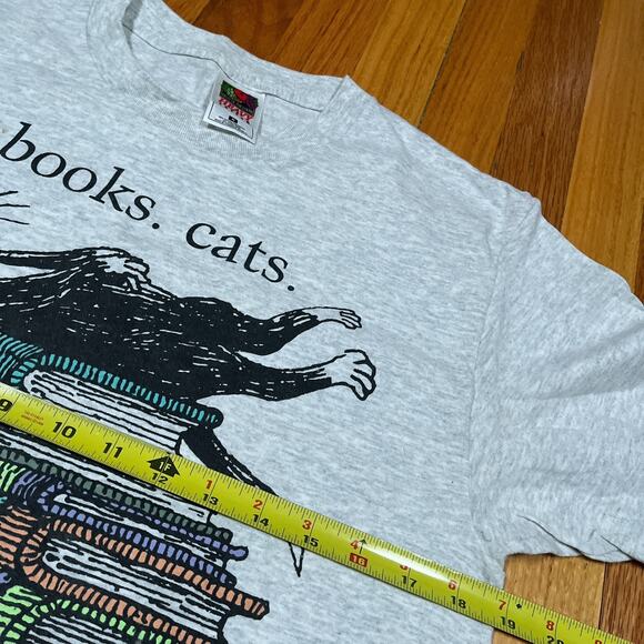 VintGe 90s Edward Gorey T-Shirt Books Cats Life Is Good Size Medium Grey - Picture 4 of 10